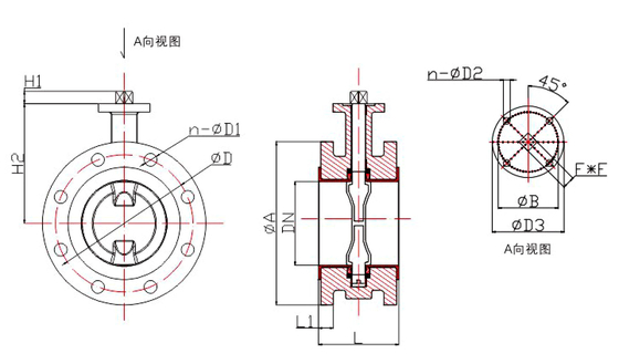 PTFE-ausgekleidete kopflose Schmetterlingsventile mit doppelter Flansche DN40 bis DN600