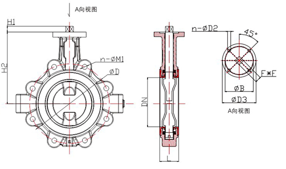 DN40 bis DN600 Kopfloser Schmetterlingsventil mit PTFE-Füllung