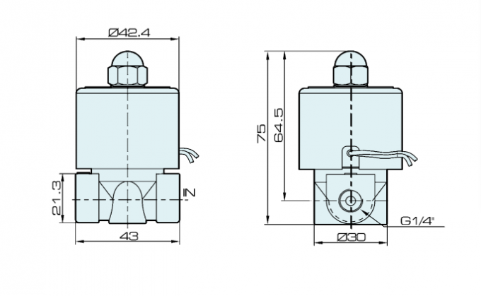 normales geschlossenes 2W025-08 (N/C) elektrische Magnetventil-Maß-Zeichnung