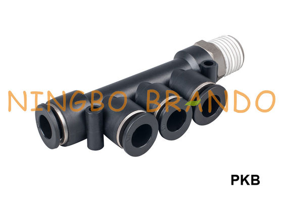Männliche dreifache Niederlassungs-pneumatische Schlauch-Plastikinstallationen PKB 1/8" 1/4" 3/8" 1/2“